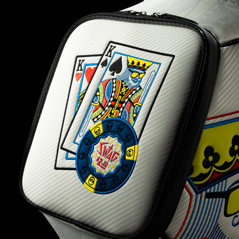 SWAG Golf Poker King golf den caddy cooler featuring king and playing card themes.