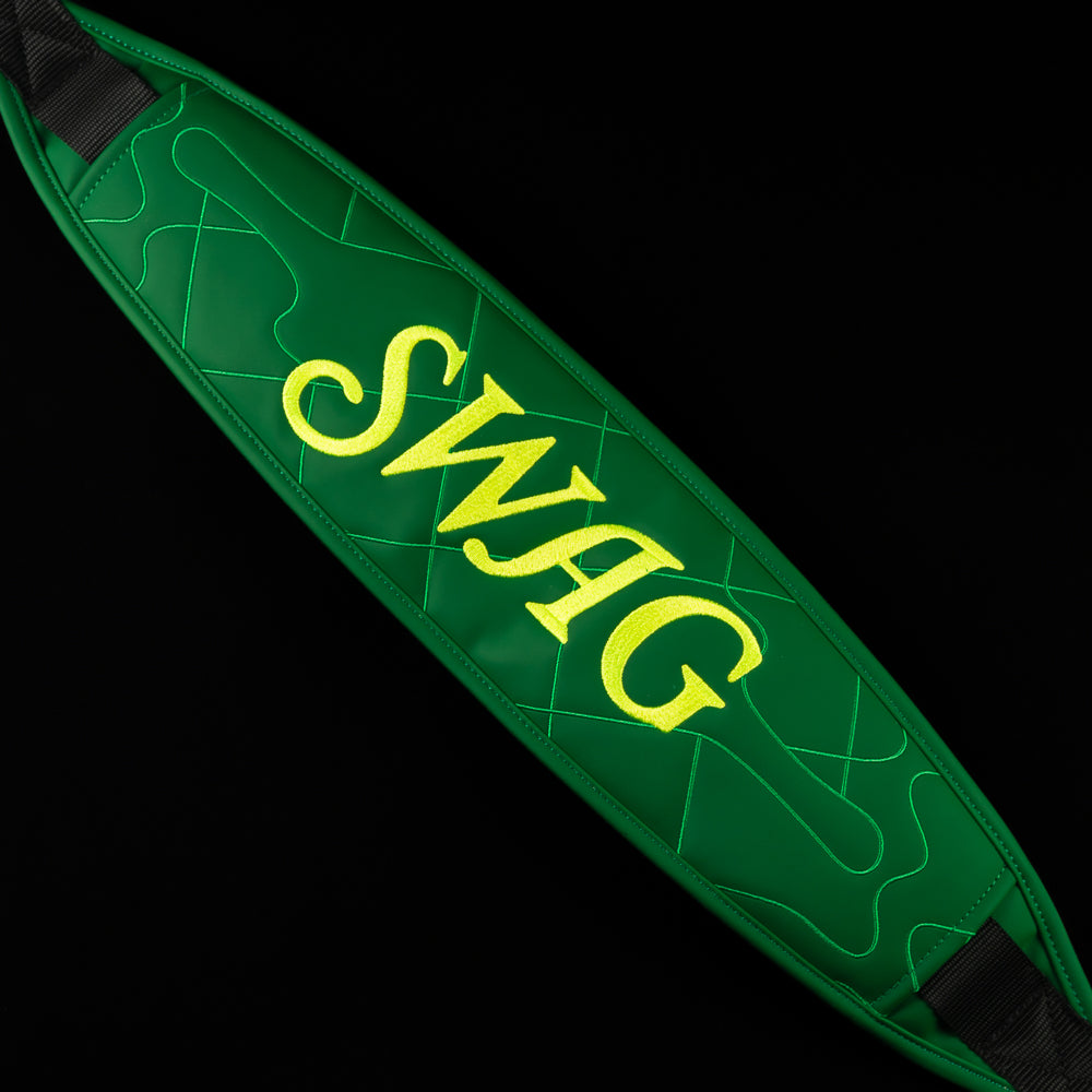 SWAG Golf green quilted melt skull tour staff golf bag with faux croc details.