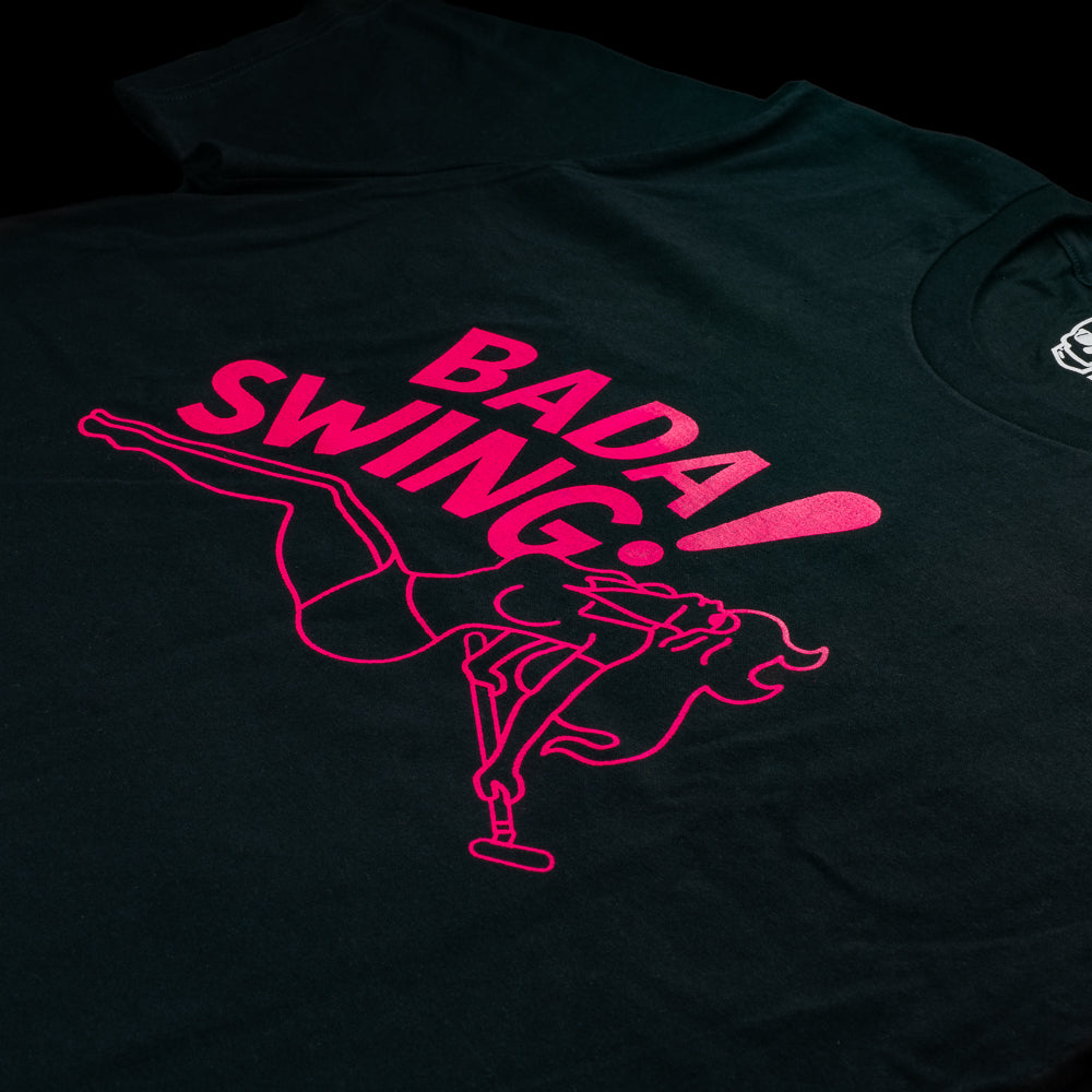 SWAG Golf Bada Swing! men's short sleeve black graphic print golf t-shirt.
