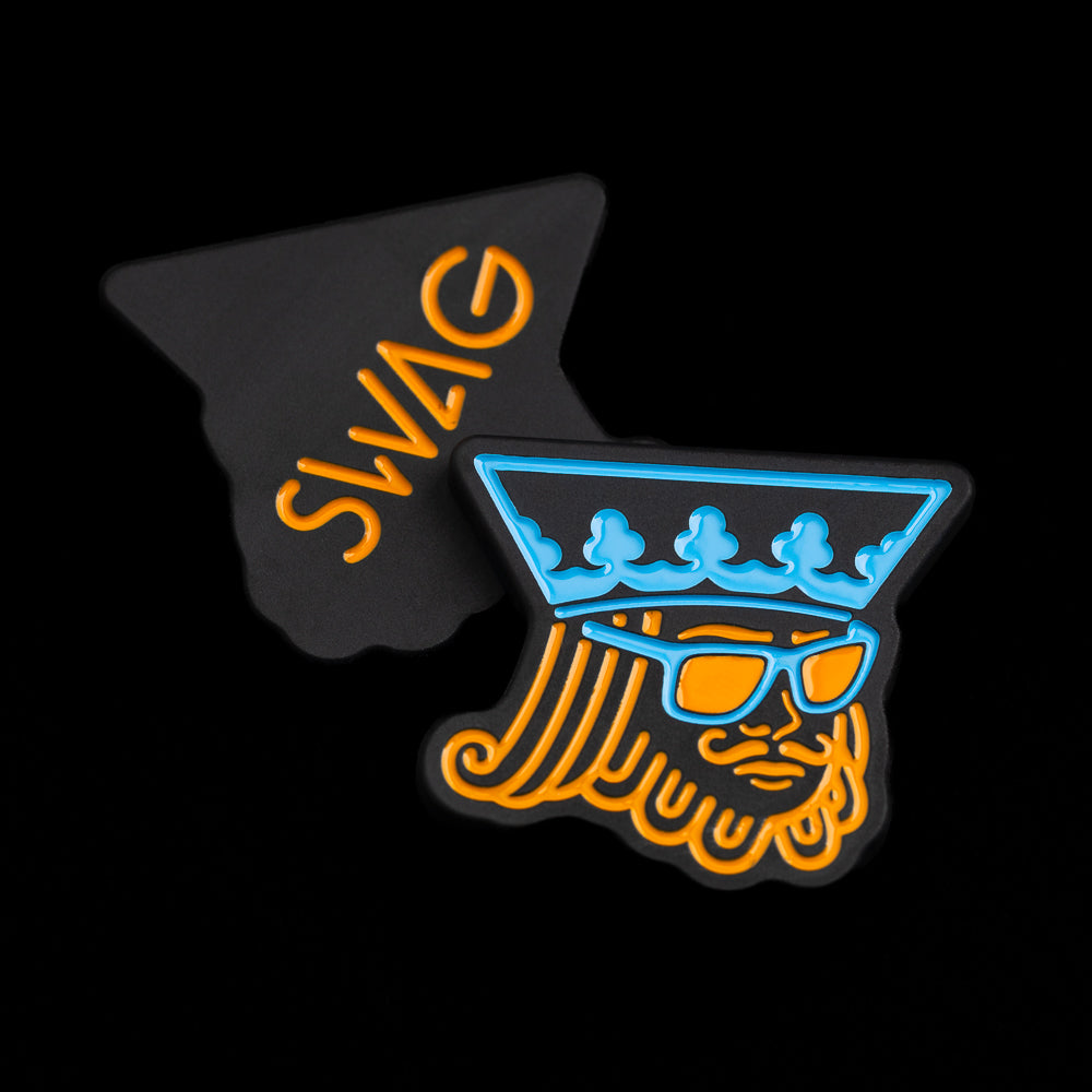 SWAG Golf Face-off king black cerakote stainless steel golf ball marker accessory.