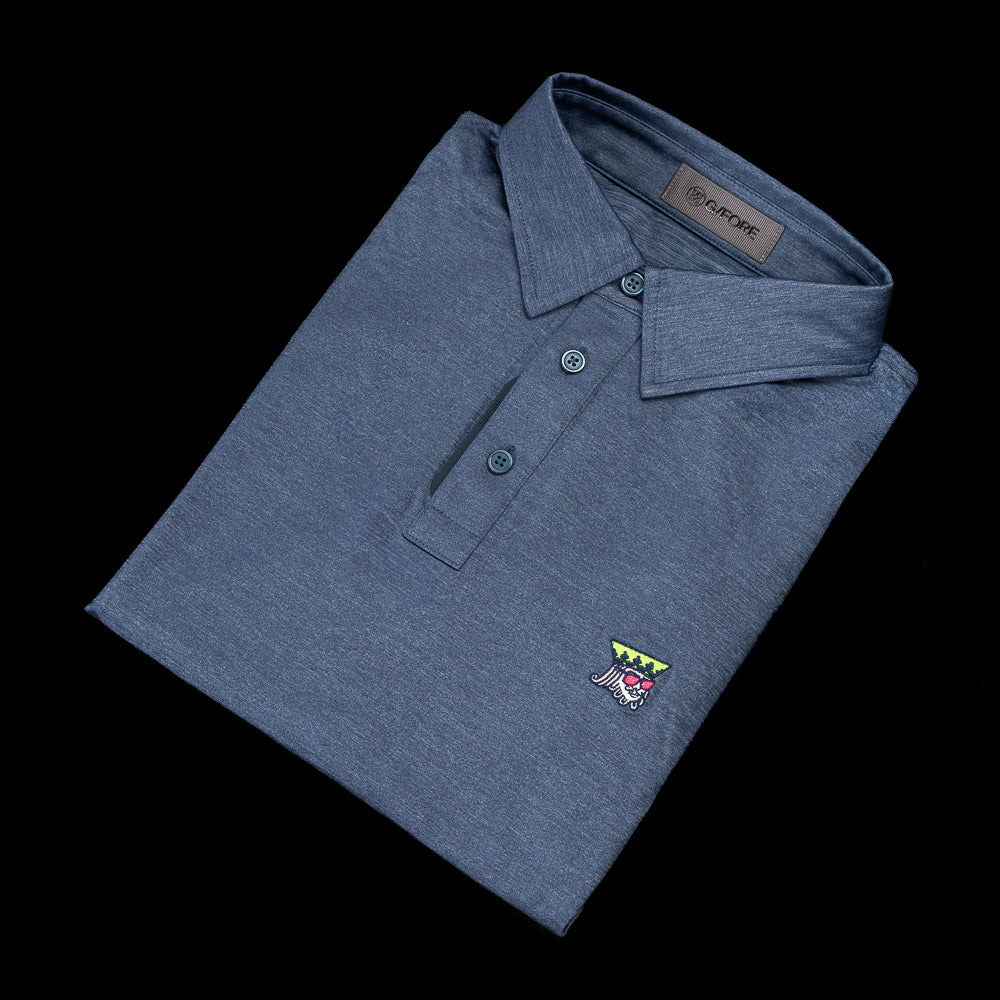 SWAG Golf x G/Fore melange ice blue nylon men's short sleeve performance golf polo shirt.