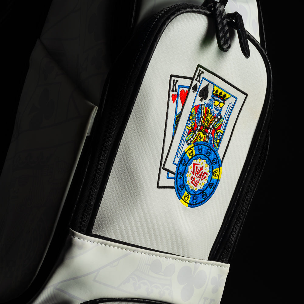 SWAG Golf poker king white and black golf stand bag.
