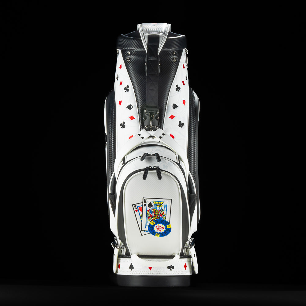 SWAG Golf poker king white and black card suite themed golf staff bag accessory.
