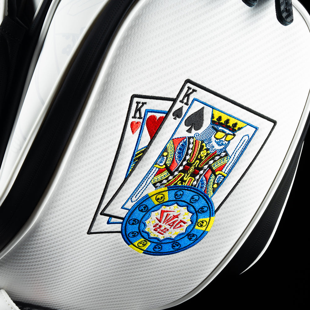 SWAG Golf poker king white and black card suite themed golf staff bag accessory.