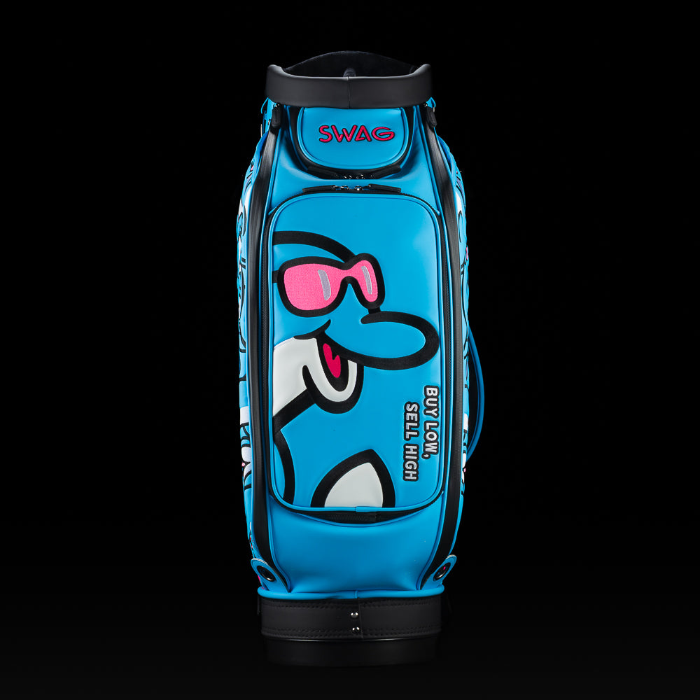 SWAG Golf blue and pink flipper golf tour staff bag.