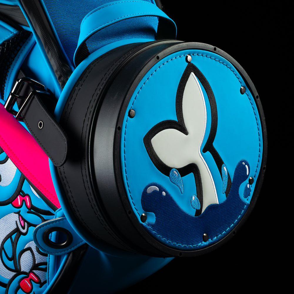 SWAG Golf blue and pink flipper golf tour staff bag.