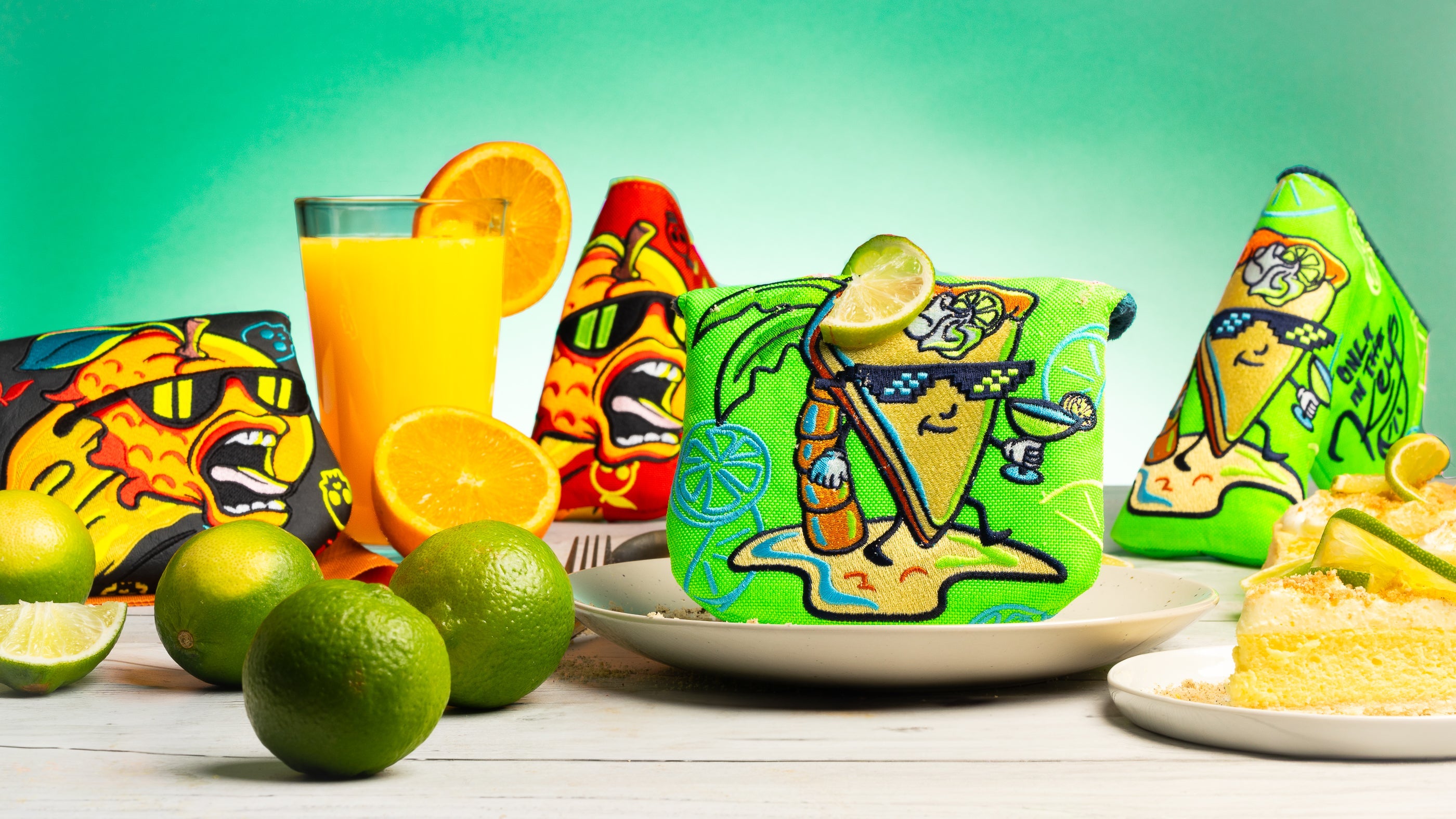 SWAG Golf Florida Swing collection featuring golf headcovers for driver, blade, and mallet.