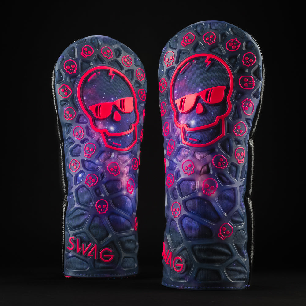 Galaxy Pink Skull golf driver headcover with pink and purple galaxy print. 