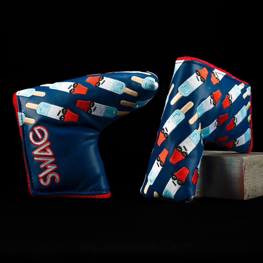 SWAG Golf red, white, and blue frozen ice pop snacks themed navy and red blade golf headcover.
