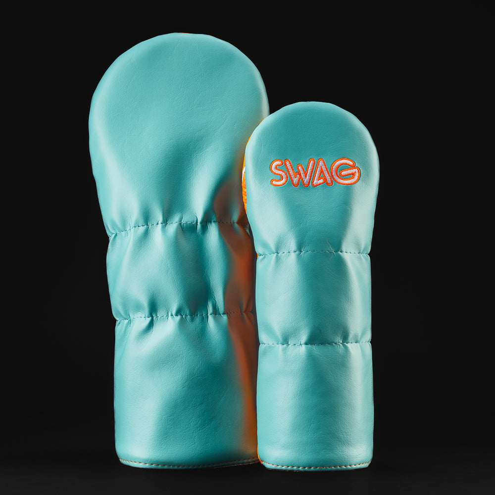 Jumbo Dog Wood Set in orange with light blue and white.