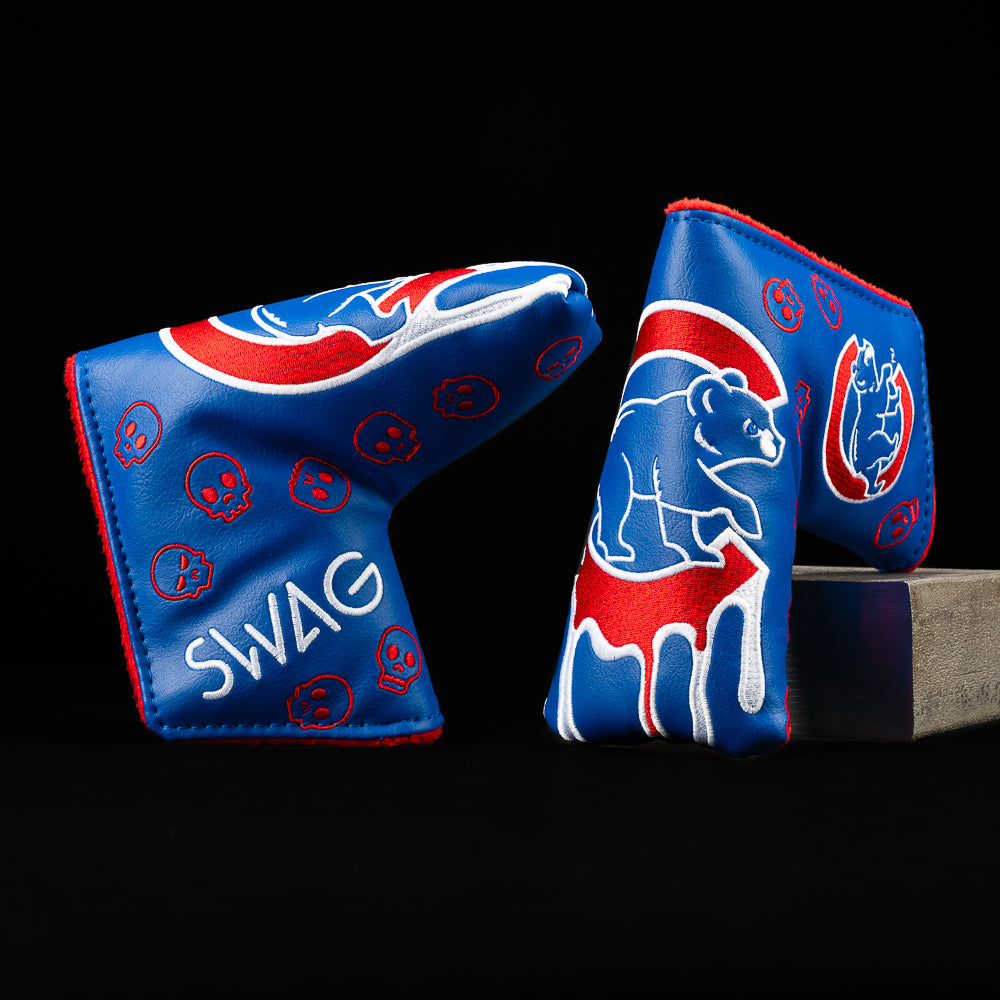 SWAG Golf x MLB officially licensed Chicago Cubs blue and red blade golf headcover.
