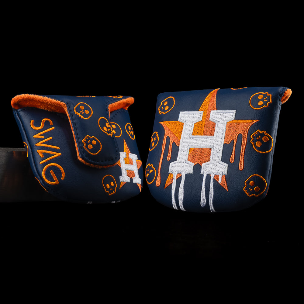 SWAG Golf x MLB officially licensed Houston Astros navy and orange mallet putter golf headcover.