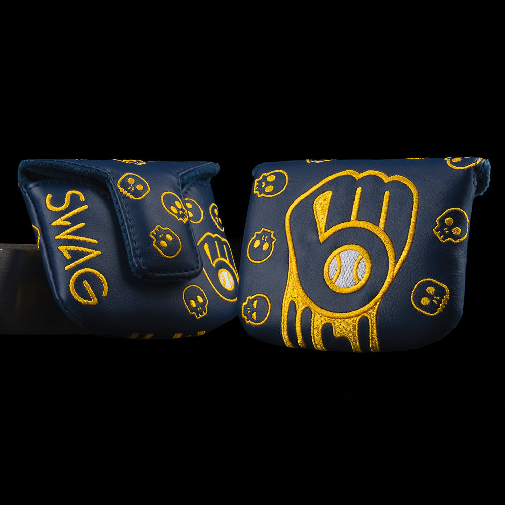 SWAG Golf x MLB officially licensed Milwaukee Brewers navy and yellow mallet putter golf headcover.