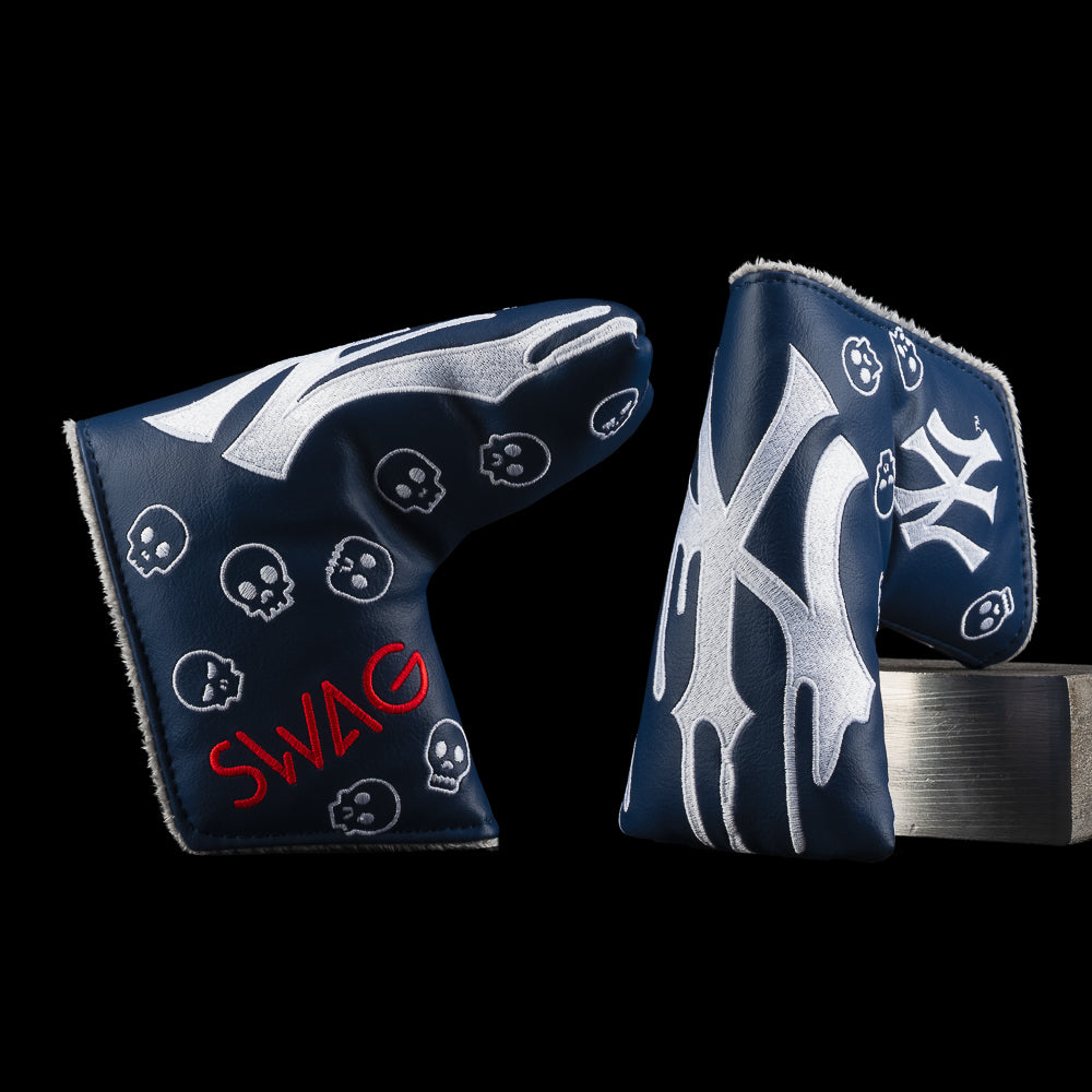 SWAG Golf x MLB officially licensed New York Yankees drip navy and white blade golf headcover.