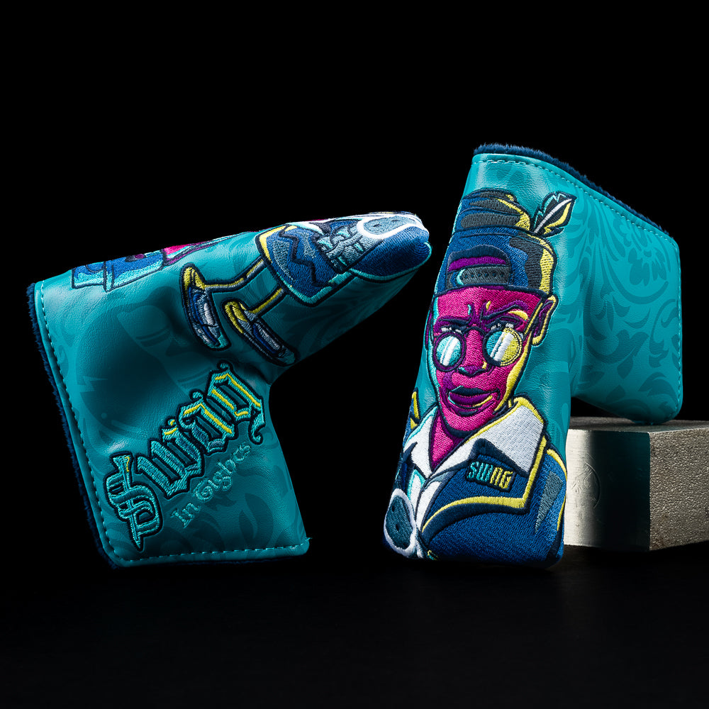 Swag in Tights green blade golf club headcover with purple. Made in the USA.