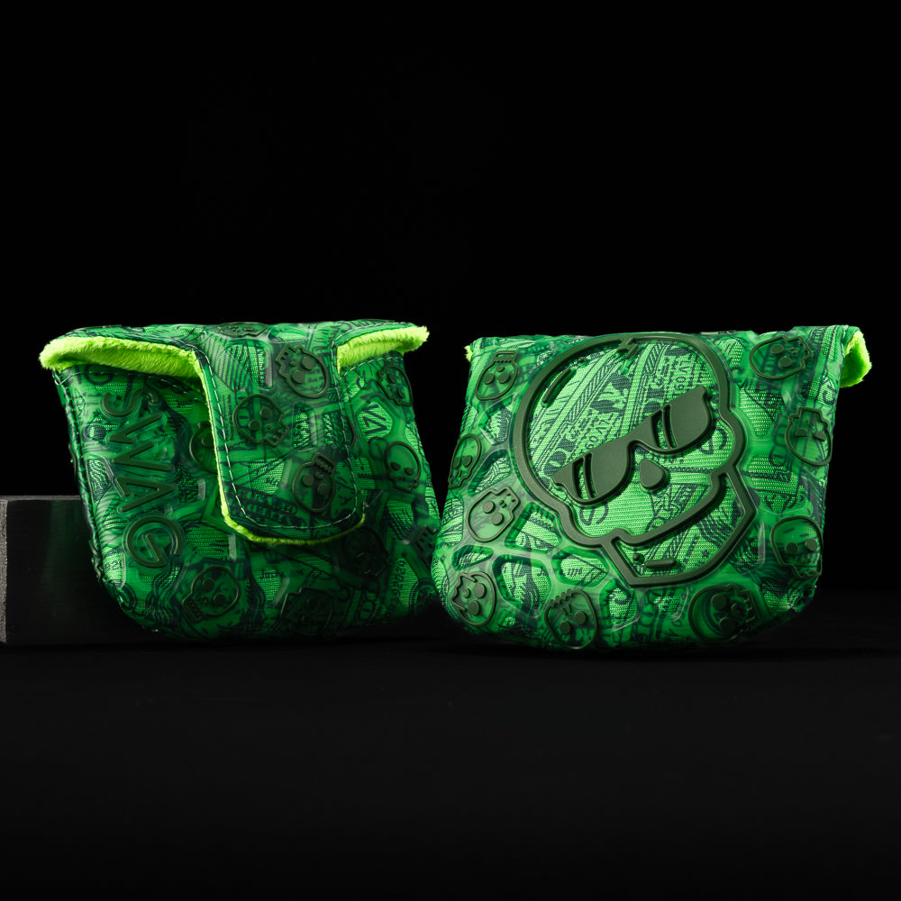 SWAG Golf dollar bills skull green thermoplastic polyurethane golf mallet headcover.