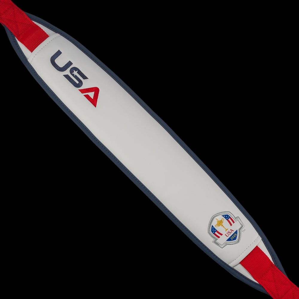 SWAG Golf x Official Ryder Cup 2024 Team Vessel Prime Staff 2.0 golf bag. Featuring a red, white, and blue USA design.