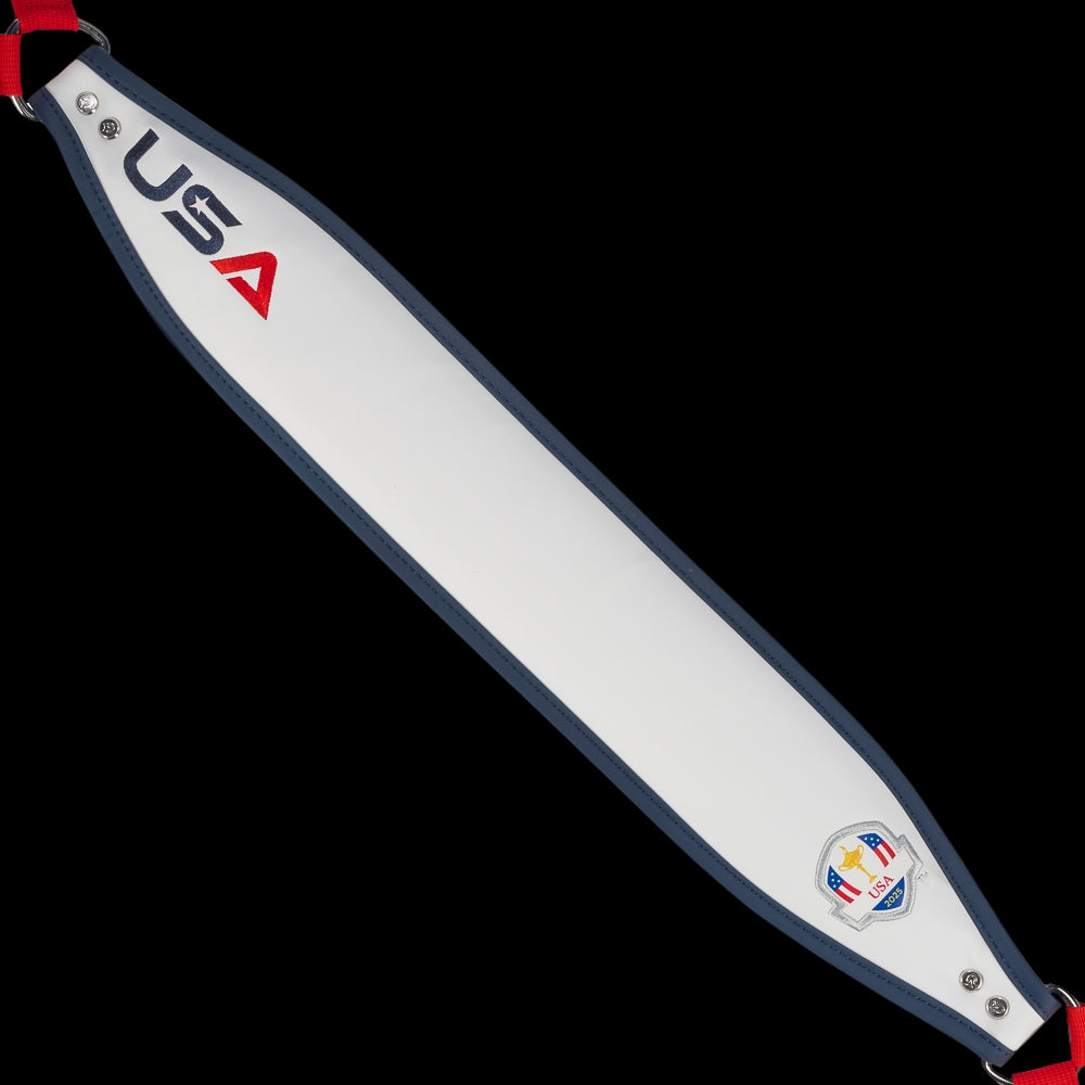SWAG Golf x Official Ryder Cup 2024 Team Vessel VLS Lux golf stand bag. Featuring a red, white, and blue USA design.