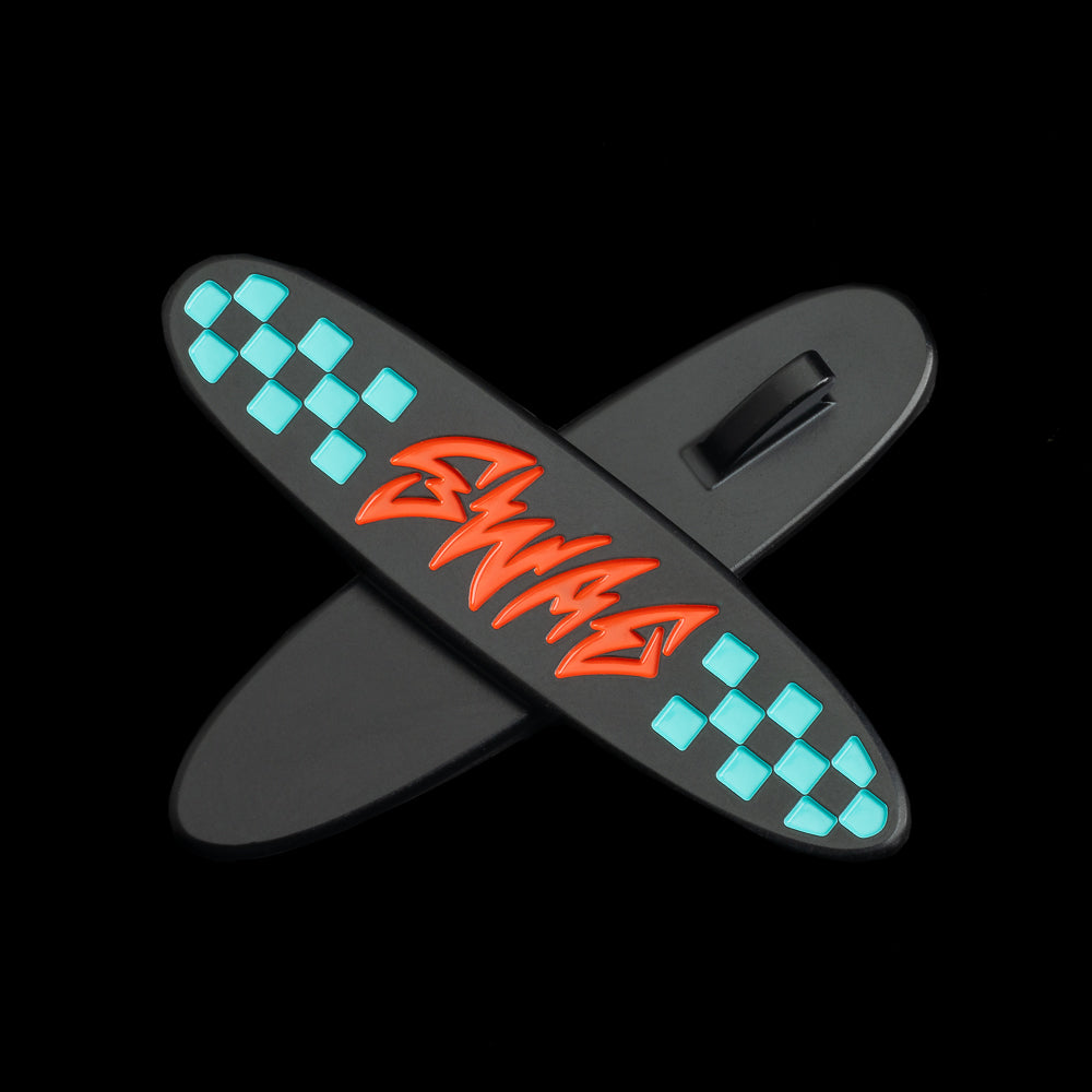 SWAG Golf black surfboard black nano coated stainless steel golf ball marker.