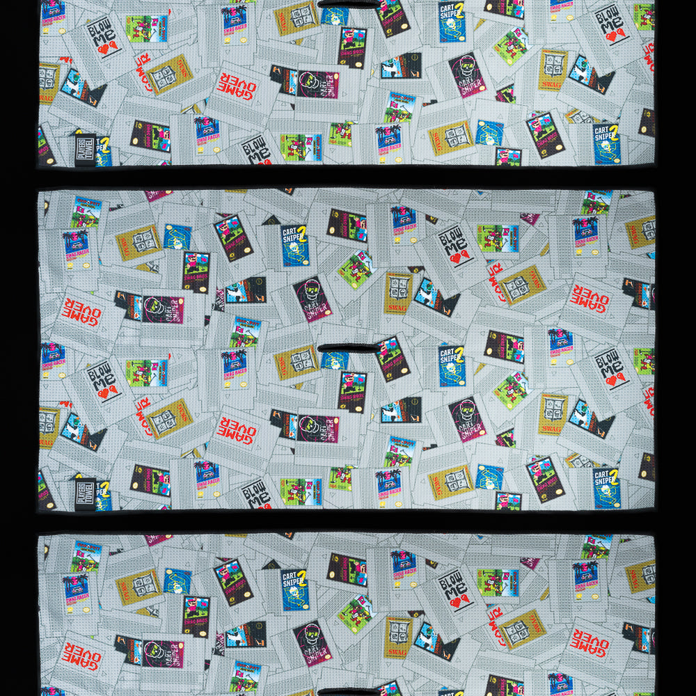 Swag Golf gray stacked game cartridge players golf towel accessory.